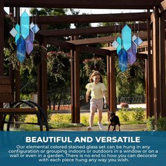 Stained Glass Suncatcher Wall Art in Blue Diamond Shape for Home Decor