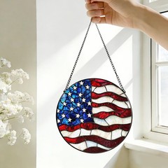 American Flag Stained Glass Suncatcher,Patriotic Window Art,Vintage Veteran Army