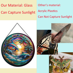 Dolphin Ocean Sunset Suncatcher Stained Glass,Hanging Stained Glass for Windo…
