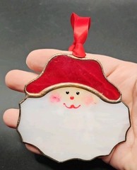 Vintage Stained Glass Santa Claus St. Nick Suncatcher Christmas Decor