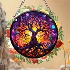 Tree Of Life In Front Of The Sun Suncatcher Double Sided Round Acrylic Decor