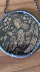 Vintage Angel Stained Glass Style Hanging Suncatcher 2.5” Round