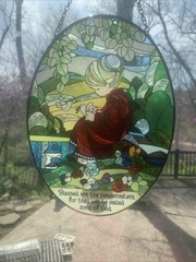 AMIA Window Art Hand Painted Glass Blessed Are The Peacemakers…Suncatcher 8.75
