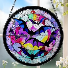 8 Inch Stained Glass Suncatcher Bat Ornament Indoor Window Decor Gift for Bat