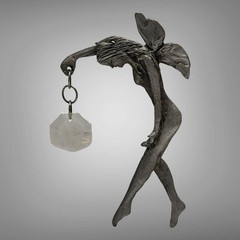 Vintage Pewter Fairy Holding a Crystal Window Suncatcher or Ornament