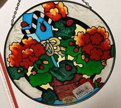JOAN BAKER Hand painted Stained Glass Sun Catcher Lady Bug House 6.5”