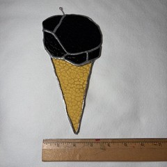 VINTAGE Set of 3 Stained Glass Suncatchers Ice Cream Cone Float Banana Split (1)