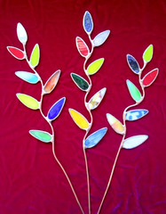 Stained Glass Garden Stakes Flower Stems (x3 Mulitcolor Leaves) Suncatchers