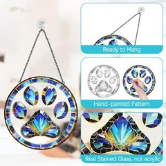 Paw Print Suncatcher Stained Glass Window Decor Handmade Pet Memorial Gift