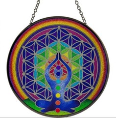 CHAKRA suncatcher Glass 6″ Kheops Intl 7 Chakra Yoga healing energy new