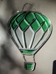 Vintage AMIA Beveled Glass Hot Air Balloon Sun Catcher Window Hanging Green…