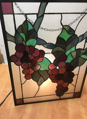 Stained Glass Hanging Grape Leaf Window Panel Suncatcher Rectangular 24″ x 18″