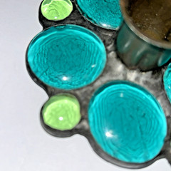 Vintage Fused Glass Handmade Green Aqua Round Marble Candle Stick Holders