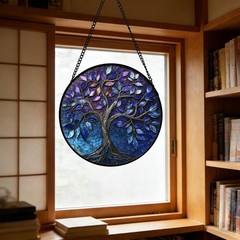 “Stained Glass Tree of Life Sun Catcher Colorful Window Decor for All
