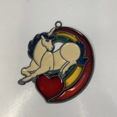 VINTAGE PAINTED SUNCATCHER RAINBOW WITH UNICORN