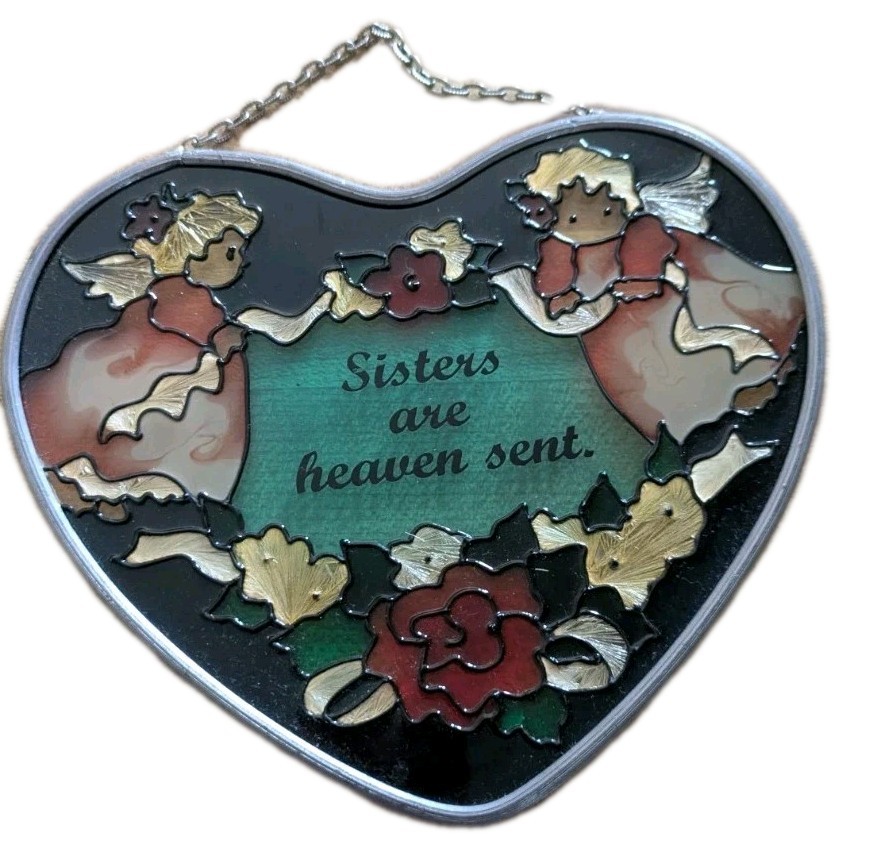 Vintage Heart Shaped Joan Baker Design Suncather “Sister Are Heaven Sent”