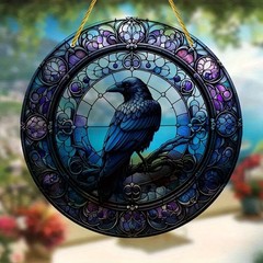Dark Raven Twisted Branch Printed Circular Acrylic Front Door Wall Hanging