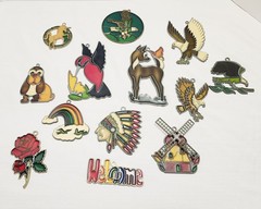 Lot Of 13 Vintage Metal Acrylic Suncatchers Eagle Indian Bambi Dog Rainbow Birds