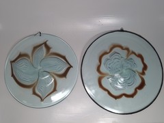 2pc Vintage Hand Blown Art Glass Rondel Suncatcher Lot Set 8″ 7″ Window Hanging