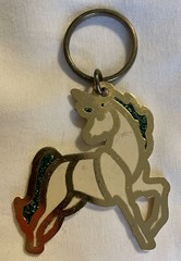 Vtg Unicorn Horse Suncatcher Imitation Stained Glass Window Keychain