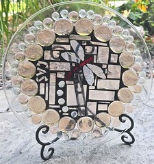 Unique Handmade Mosaic Dragonfly Glass Suncatcher/plate 10.5″ OOAK