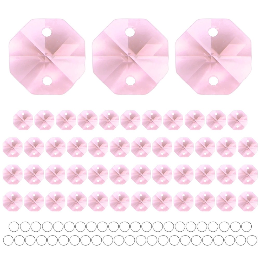 50PCS Crystal 2 Hole Octagon Prisms, 14mm/0.55″ Pendant Hanging [Pink]