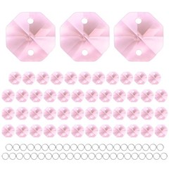 50PCS Crystal 2 Hole Octagon Prisms, 14mm/0.55″ Pendant Hanging [Pink]