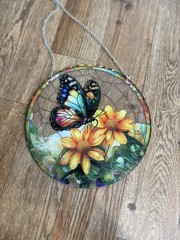 Vibrant Lightweight Acrylic Butterfly with Flowers Suncatcher