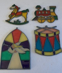 #171 Vintage Suncatchers a Rocking horse, drum, train, & angel