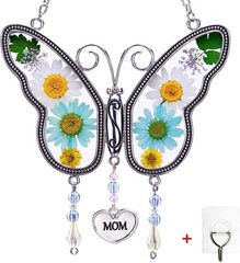 Suncatcher Butterfly with Pressed Flower Wings Glass Wind Chime for Mom