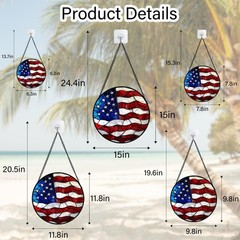 Stained Glass Sun Catcher, Blue White Red Flag Pattern, 6.3×6.3 in Decor