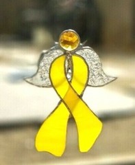 Stained Glass Sun catcher Handmade USA RIBBON ANGEL – YELLOW 8 X 5