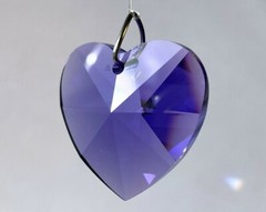 Swarovski Retired 28mm 8781 Blue Violet Heart Crystal Pendant Prism w Logo 1-1/8