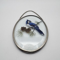 2 Lyford Beveled Glass Metal Bird Window Suncatcher Hanging Bluejay Goldfinch