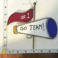 Stained Glass Sun catcher Handmade USA MEGAPHONE/FLAG 7 X 6