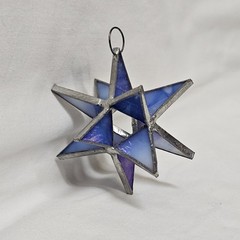New Blue Stained Glass Moravian Star 3” Christmas Ornament Suncatcher. T-187