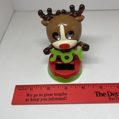 Solar Dancing Blinking Reindeer Holding JOY Sign Sun Toy Christmas Car Window