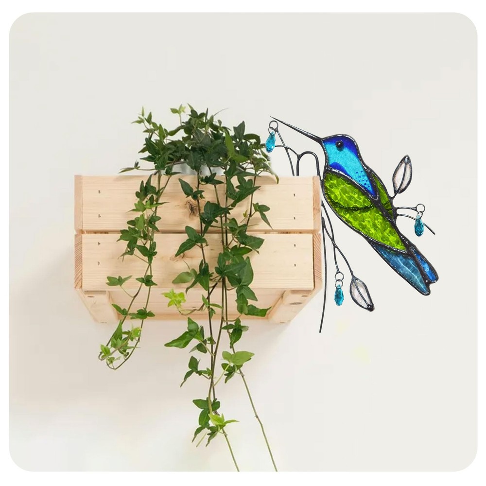 Stained Glass Hummingbird Suncatcher for Planter Decoration – Colorful Gift Idea