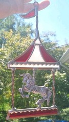 Vtg Stained Glass Carousel Horse Suncatcher Twisted Metal Frame Whimsical 9″