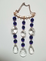 Blue and Clear Crystal Suncatcher with Rose-toned Pendant – Handmade