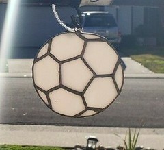 Stained Glass Sun catcher Handmade USA VOLLEY BALL WHITE 4 X 4