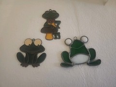 Vintage Frog Mushroom Sun Catcher Faux Stained & Glass Mixed Lot Of 3 Nice
