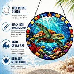 Symbolic Round Sea Turtle Suncatcher – 7.87″ Stained Glass Indoor Decor