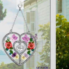 Heart Suncatcher Wind Chime with Butterfly Wing Pressed Real Flower Gifts for Mo