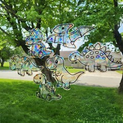 6 Dinosaur Suncatcher Set, Static Cling Window Decor Rainbow Sticker Glass Art