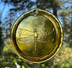 Vintage Yellow Pressed Glass DRAGONFLY sun catcher