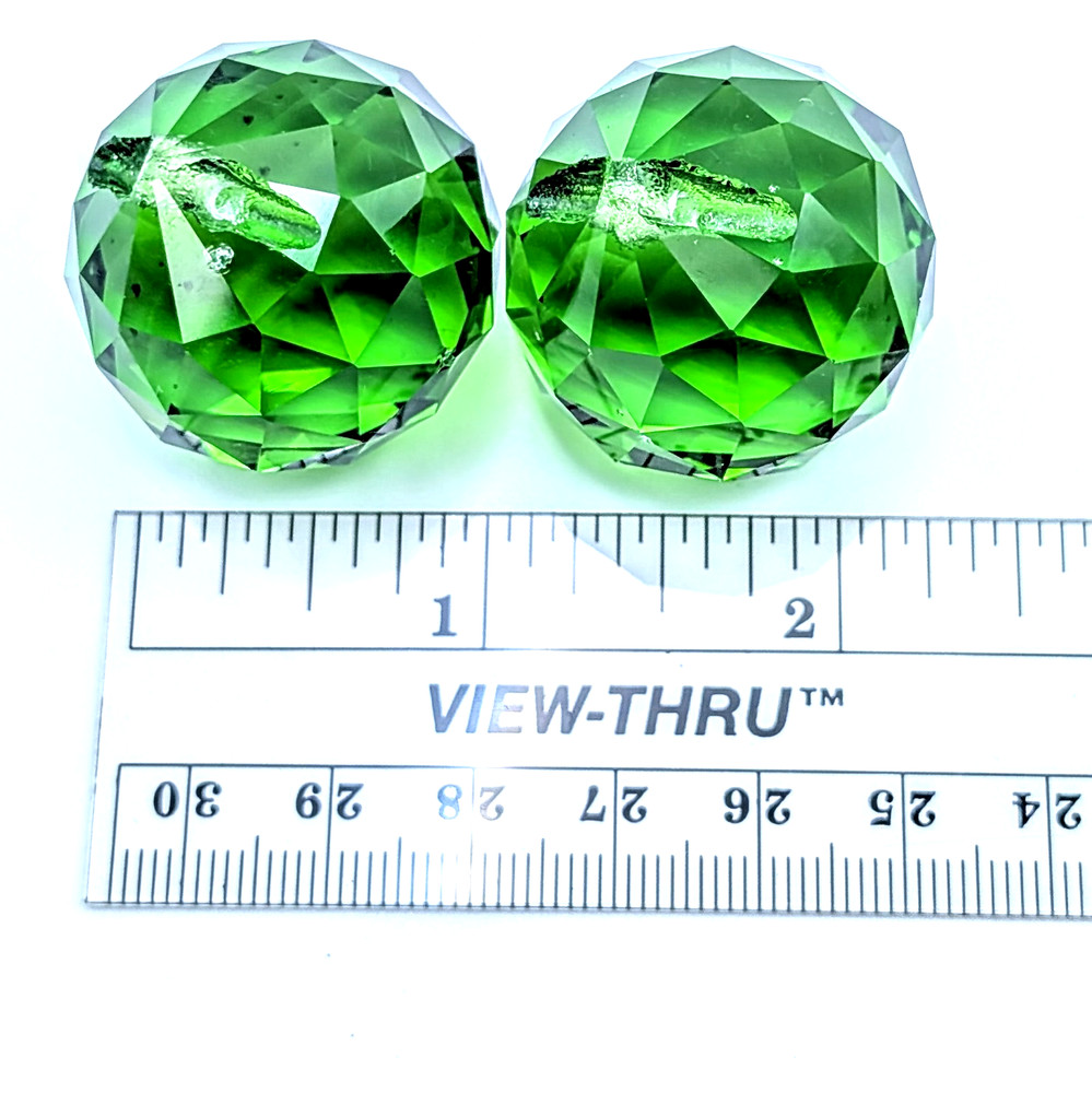 ​2 Green Faceted Glass Prism Balls 1.4oz Drilled Suncatcher Fan Pull Chain Parts
