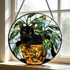 Black Cat Stained Glass Suncatcher Halloween Pet Lover Window Art