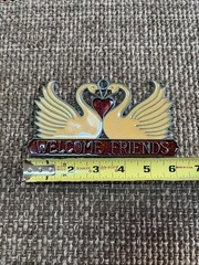 Vintage Swan Stained Glass Window Suncatcher Welcome Friends Sign Ornament