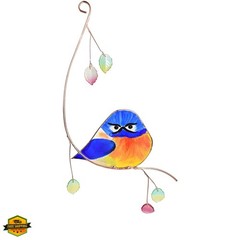 Grumpy Owl Stained Glass Suncatcher Bluebird Stained Window Painting Bird Han…